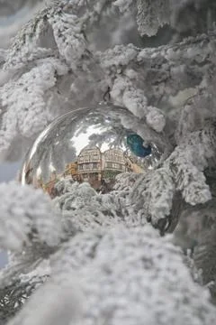Reflections in a christmas ball Stock Photos