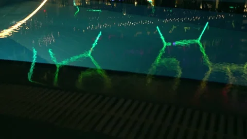 Reflections of colorful lights in a tranquil river or waterway Stock Footage 158925484