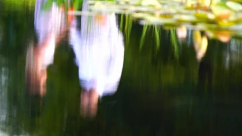 Reflections of Couple Dressed in White on Water Stock Footage 115667730