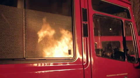 Reflections of fire in a fire engine Stock Footage 24462669