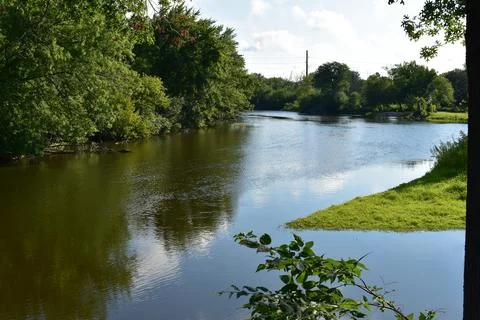 Reflections in the Fox River, Summer in Burlington, Wisconsin Stock Photos