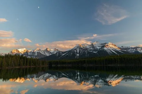 Reflections on Herbert Lake, Alberta, Canada Stock Photos
