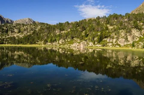 Reflections in a high mountain lake. Stock Photos
