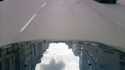 Reflections on the hood of a driving car Stock Footage 11340583