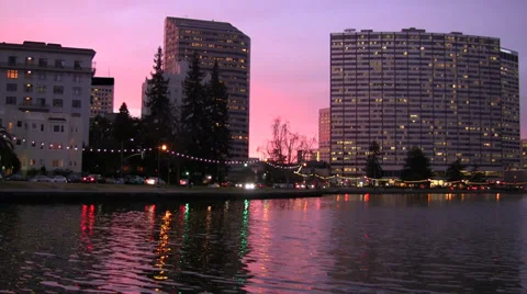 Reflections on the lake lake at dusk Video stock 35008770