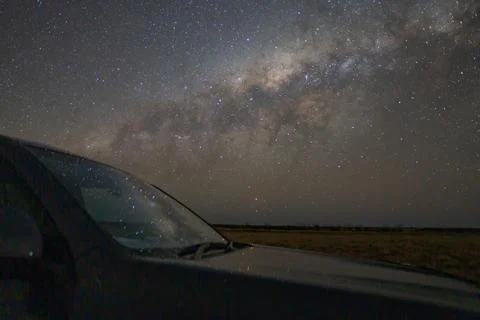 Reflections of the Milky Way in the Windshield Stock Photos