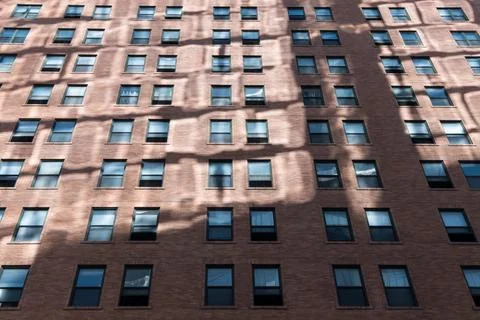 Reflections of the mirrored facade of a building on another with multiple w.. Stock Photos