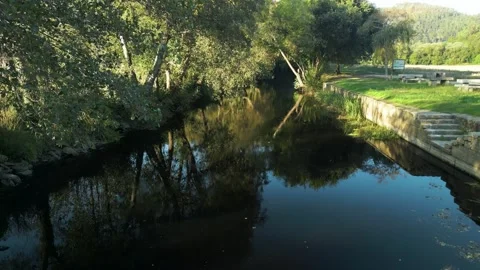 Reflections Over Waterways Of River. Pullback Shot Stock Footage 254017133