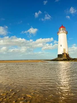 Reflections of The Point of Ayr Lighthouse Stock Photos