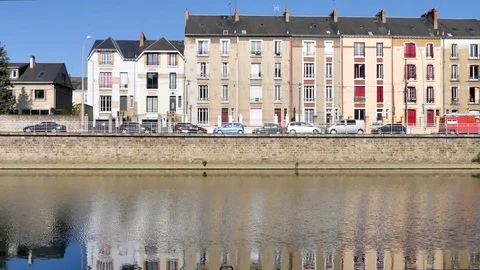 Reflections in the sarthe river at Le Mans, France. Stock-Footage 95715569