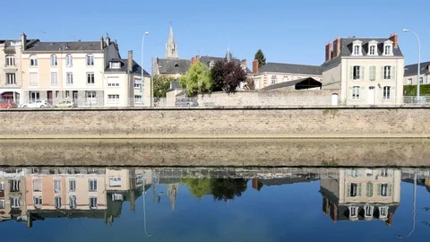 Reflections in the sarthe river at Le Mans, France. Video stock 95718874