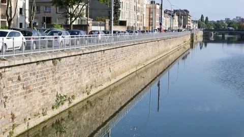 Reflections in the sarthe river at Le Mans, France. Stock Footage 95732136