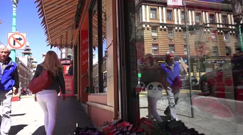 Reflections in store window, Chinatown, San Francisco Stock Footage 48982934