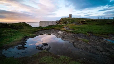 Reflections at Sunset with Kitchener's Memorial in Orkney HD Time Lapse Video stock 256084111