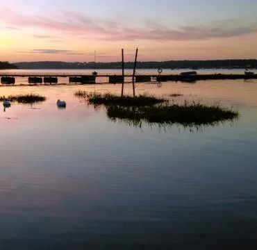 Reflections of Sunset on the river Stock Photos