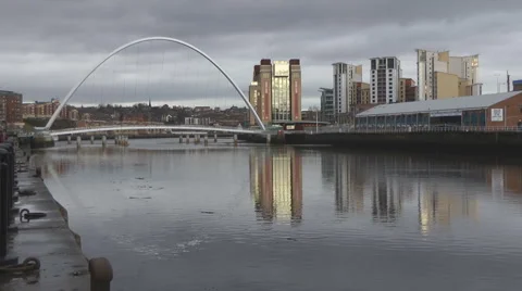 Reflections of Tyne Millennium Bridge and Baltic art Gallery Stock Footage 1102149
