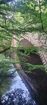 Reflections Under the Old Stone Bridge Foto stock