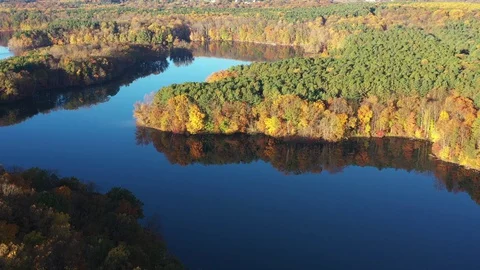 Reflections in the Water, Fall Colors in the Trees, Owings Mills, Maryland, USA Stock Footage 129385868