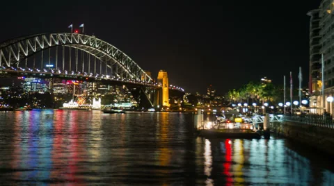Reflections from Wharf to the Bridge pan Stock Footage 37067486