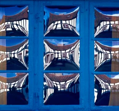 Reflections in a window at Ebeltoft, Denmark Foto stock