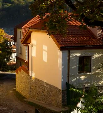 Reflections of the Windows on the Houses Wall Stock Photos