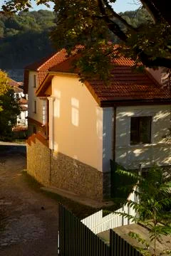 Reflections of the Windows on the Houses Wall Stock Photos