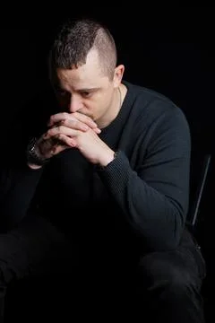 Reflective Contemplation of a Man in Thought Stock Photos