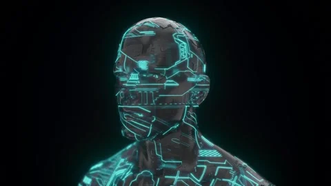 Reflective Cyborg Glowing 360 Loop - Neon Line Stock Footage 93899060