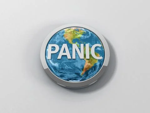 Reflective Earth Panic Button with Chrome Ring on White Background Stock Illustration