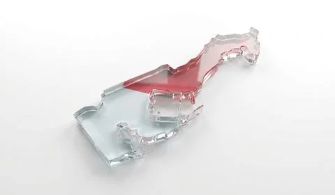 Reflective glass map of monaco with bicolor flag design and shiny crystal e.. Stock Illustration