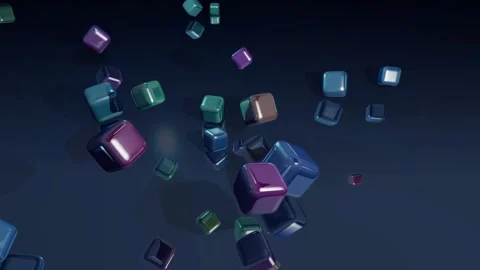 Reflective glossy colorful cubes bouncing on surface 動画素材 345277740