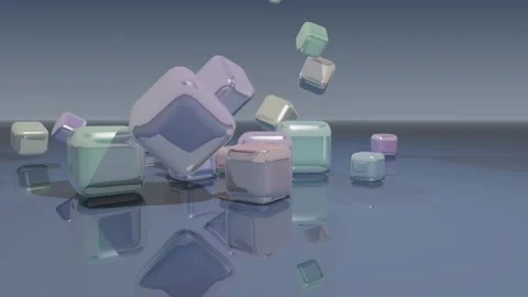 Reflective glossy cubes falling onto a shiny surface Stock Footage 340664450