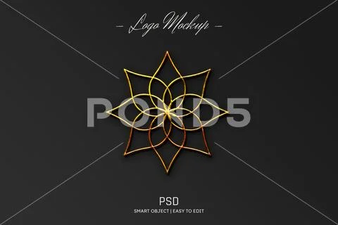 Reflective golden metallic luxury logo mockup on black background PSD Template
