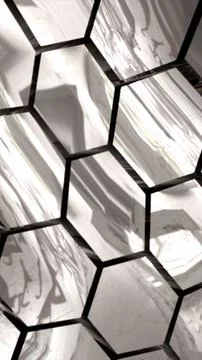 Reflective hexagonal metallic structure with glossy surfaces creating a fut.. イラスト素材