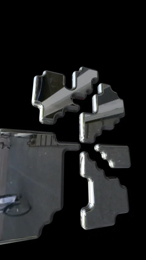 Reflective jigsaw puzzle pieces assembling on black background Stock Footage 344375582