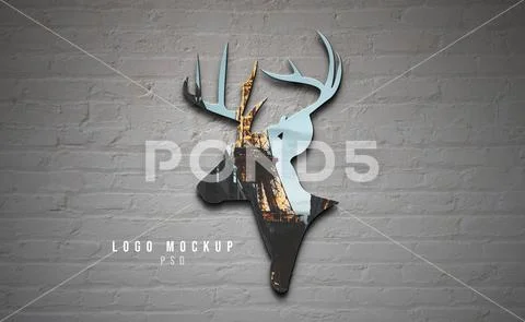 Reflective logo mockup on gray brick textured background PSD Template