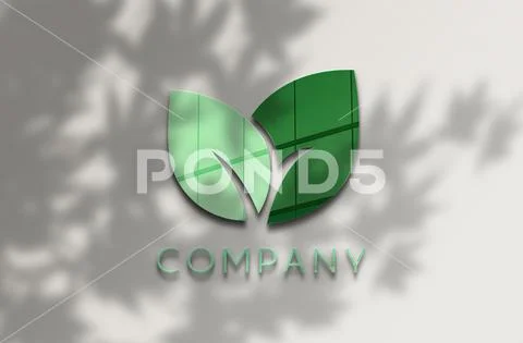 Reflective logo mockup on nude background with plant shadows PSD Template