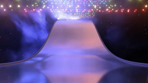 Reflective Mirror Path Floating In Space With Sparkling Neon Lights Stock Footage 278649397