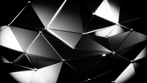 Reflective Polygonal Wireframe Structure. Dynamic Metallic Triangular Framework Stock Footage 333795378