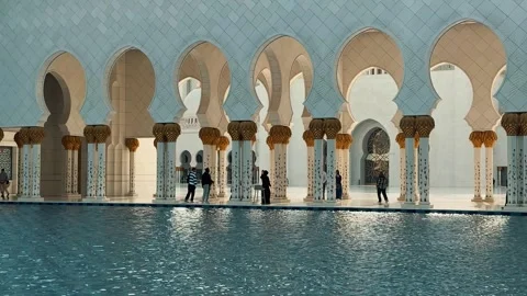Reflective Pools in Sheikh Zayed Grand Mosque (Editorial) Stock Footage 327469232