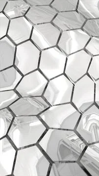Reflective silver hexagonal surface with distorted mirrored reflections cre.. Stock Illustration