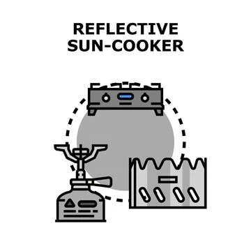 Reflective sun cooker portable camping equipment concept Stock Illustration