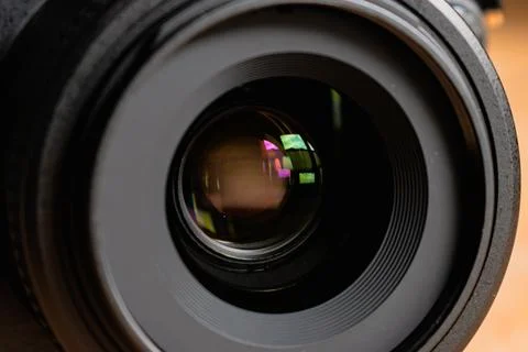 Reflex camera or dslr with reflexion on lens, photograph equipment, for pro.. Stock Photos