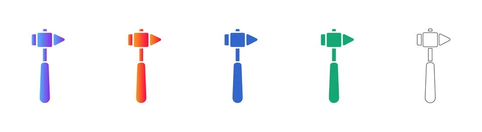 Reflex Hammer Medical Tool Icon Set Illustration