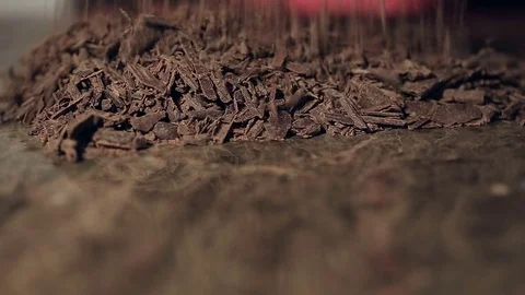 Refocusing macro shot on pile of Chocolate chips Video stock 74551869