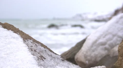 Refocusing the rocks at the lighthouse. Slow motion. Stock Footage 53079007