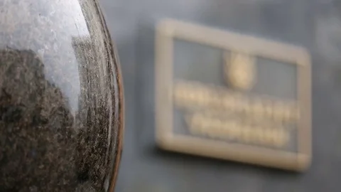 Refocusing on Signboard of Ukraine President. Stock Footage