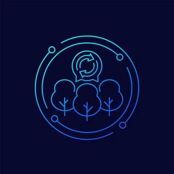 Reforestation icon with trees, linear design Stock Illustration