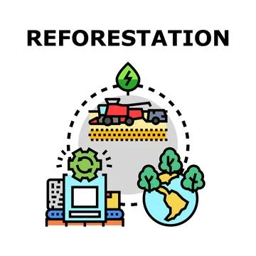 Reforestation process restoring environment and nature Stock Illustration