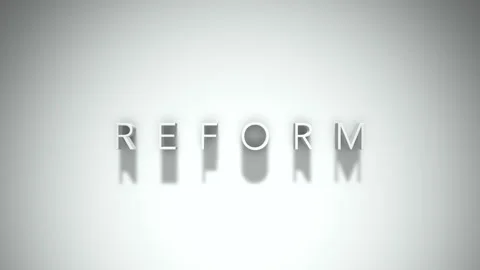 Reform 3D title animation with shadows on a white background Stock Footage 296505910